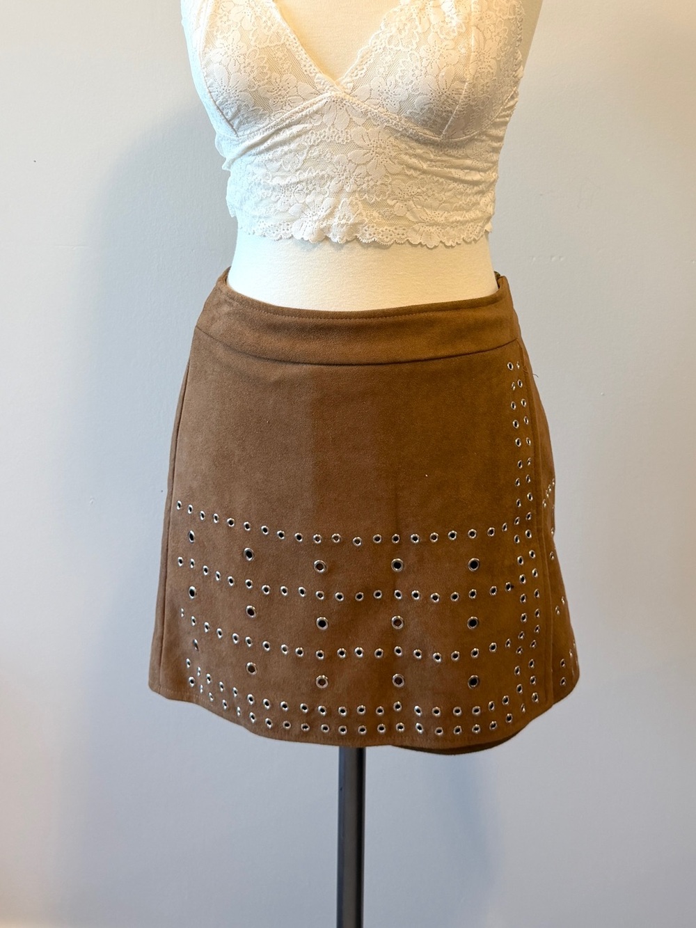 Faux Suede Grommet Mini Skirt XS – Western Festival Cowgirl Rodeo Stampede